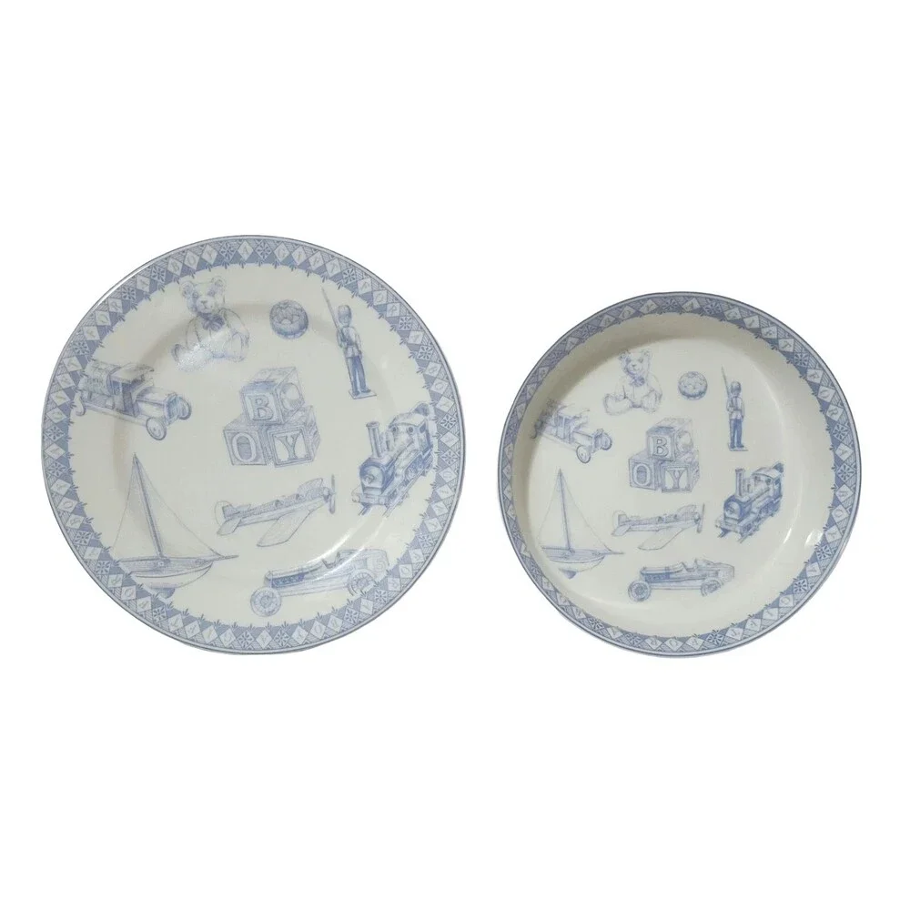 Queen's Porcelain Plate and Bowl Set for Boys White Blue Boys' Toys Pattern